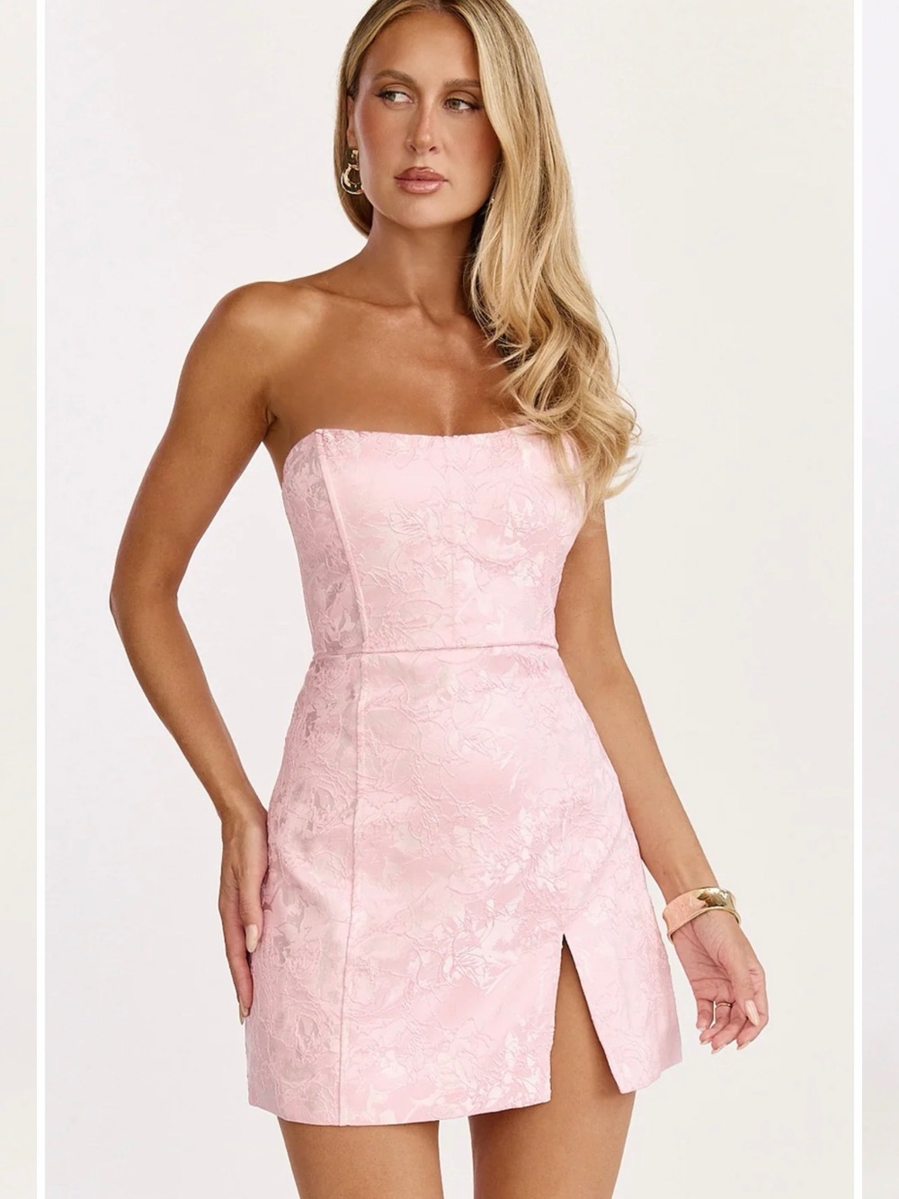 Showpo Blush Strapless Jacquard Mini Dress